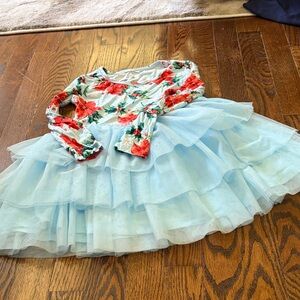 Posh Peanut Floral and Light Blue Tulle Dress